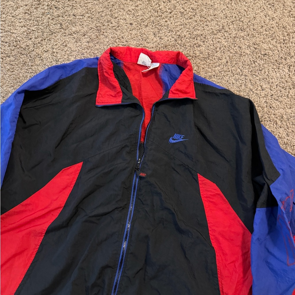 1990s Nike Men's Black, Red, and Blue Windbreaker